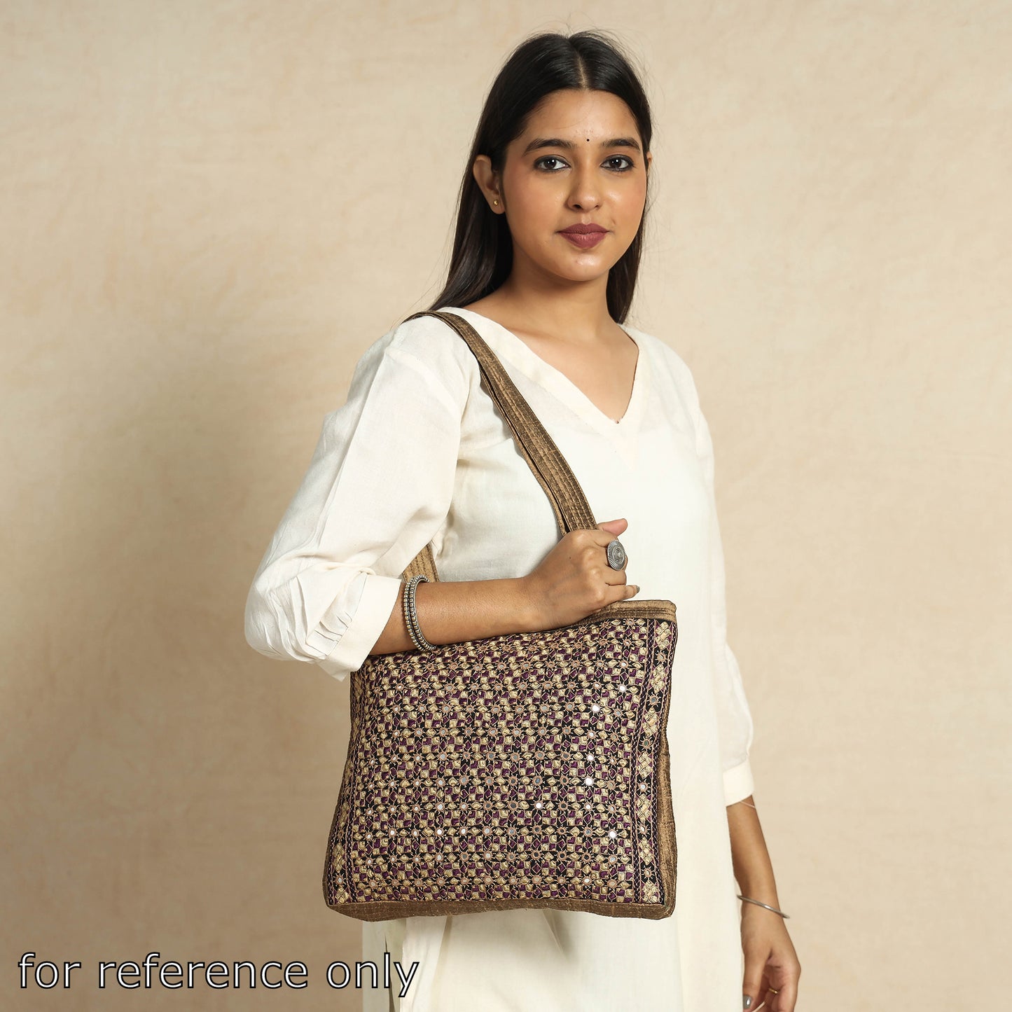 Maroon - Kutch Neran Hand Embroidery Silk Shoulder Bag