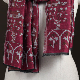 Red - Kani Weave Zari Jaal Fine Wool Stole for Women 40