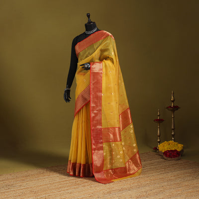 Yellow - traditional tissue zari handloom buti katan