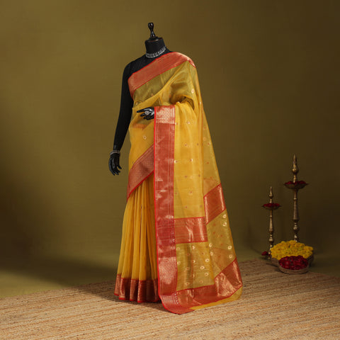Yellow - traditional tissue zari handloom buti katan