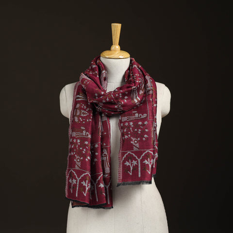 Red - Kani Weave Zari Jaal Fine Wool Stole for Women 40