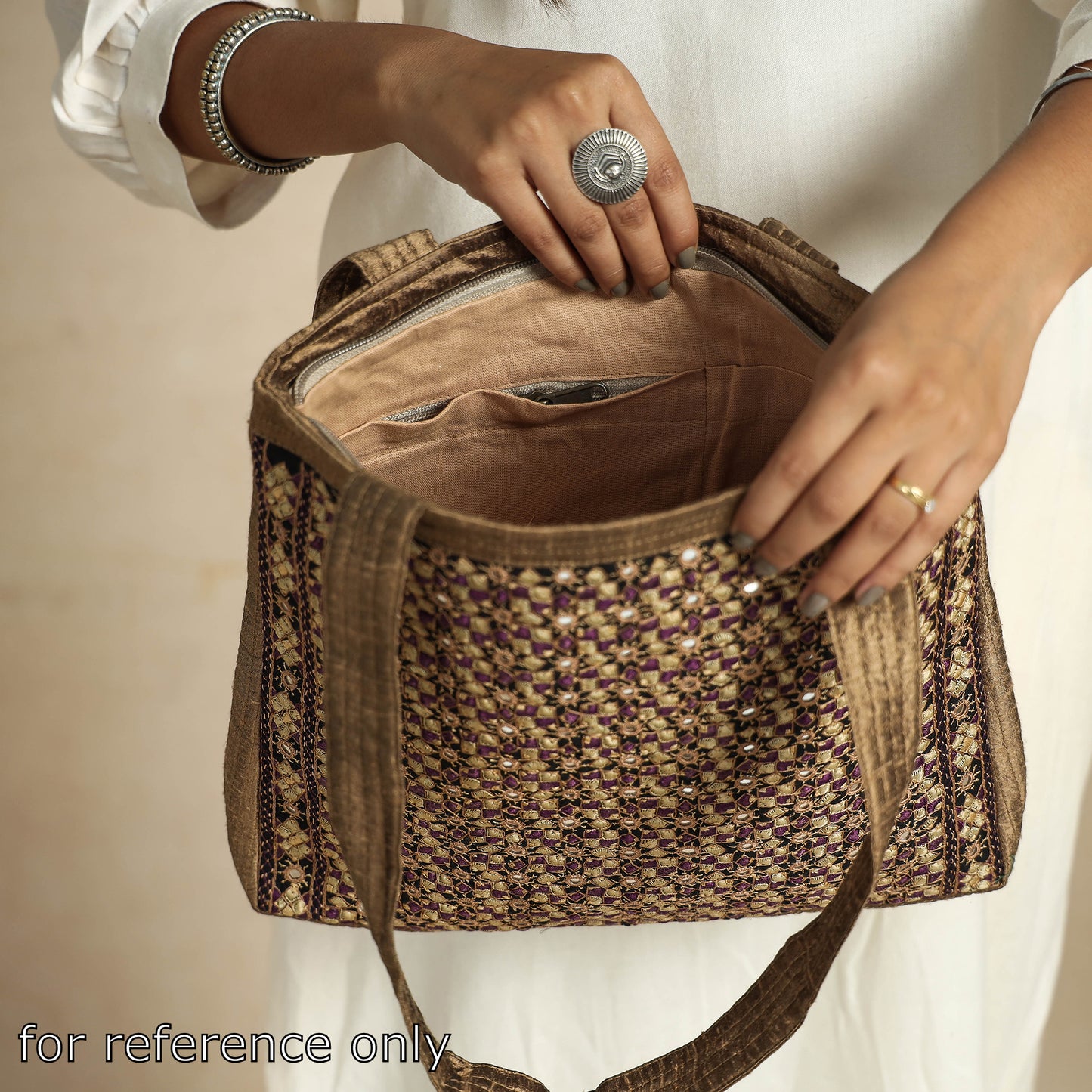 Maroon - Kutch Neran Hand Embroidery Silk Shoulder Bag