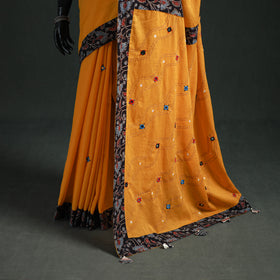 Tagai & Mirror Embroidered Ajrakh Patchwork Pure Mul Cotton Saree with Blouse Piece 06