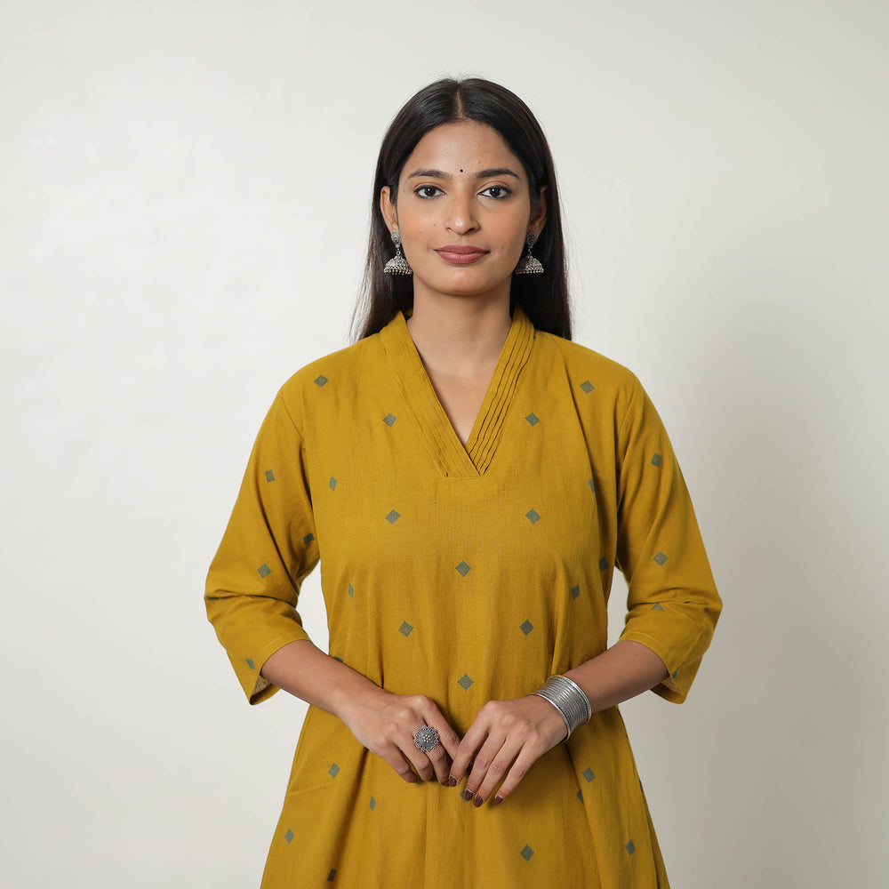 Yellow - Pure Cotton Straight Jacquard Kurta 08