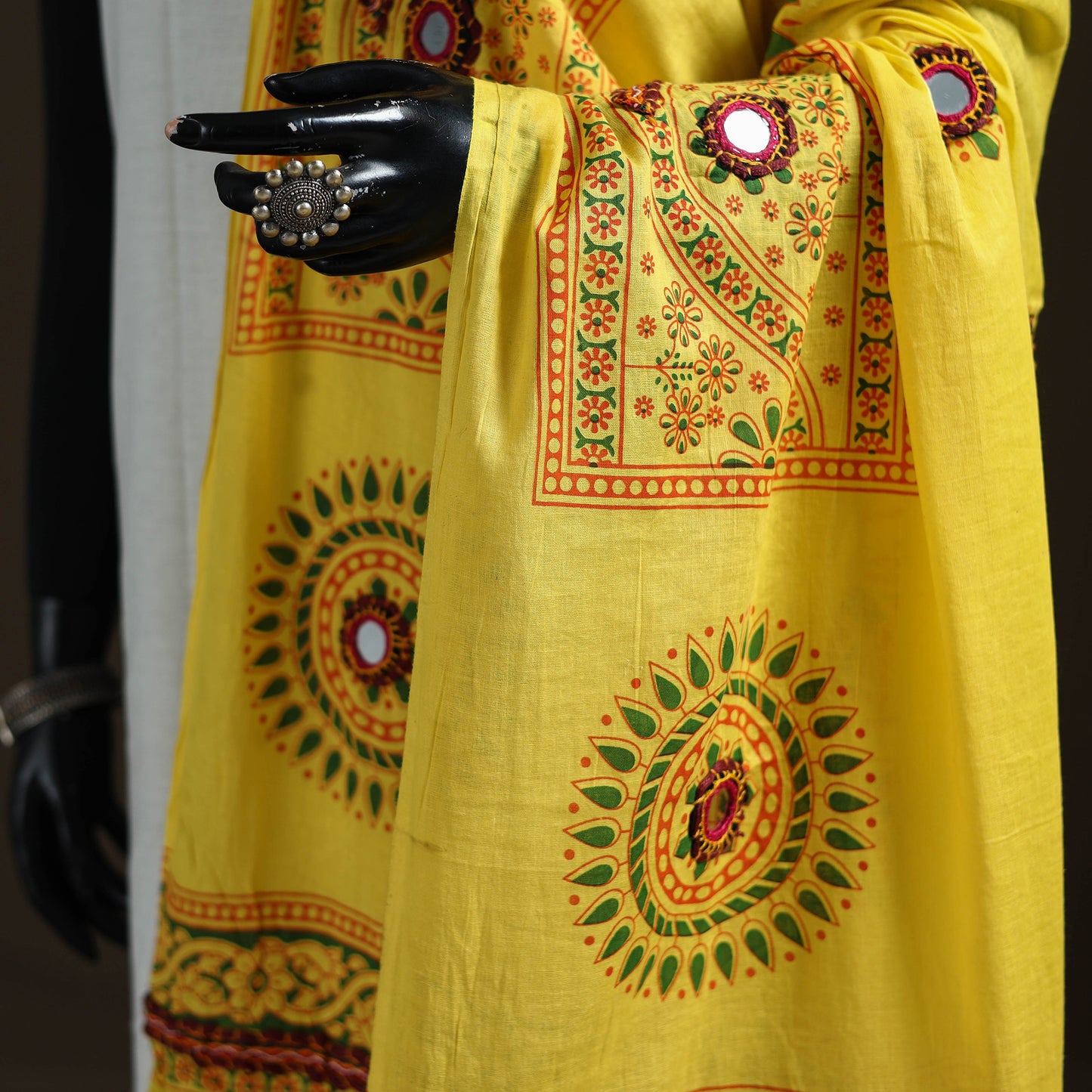 Kutch Hand Embroidered Mirror Work Printed Cotton Dupatta 11
