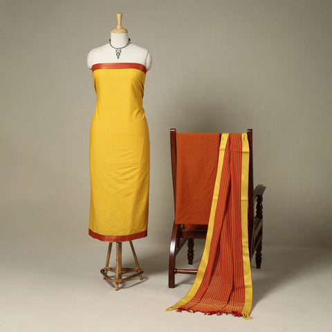 Yellow 3pc Cotton Unstitched Dharwad Dress Material