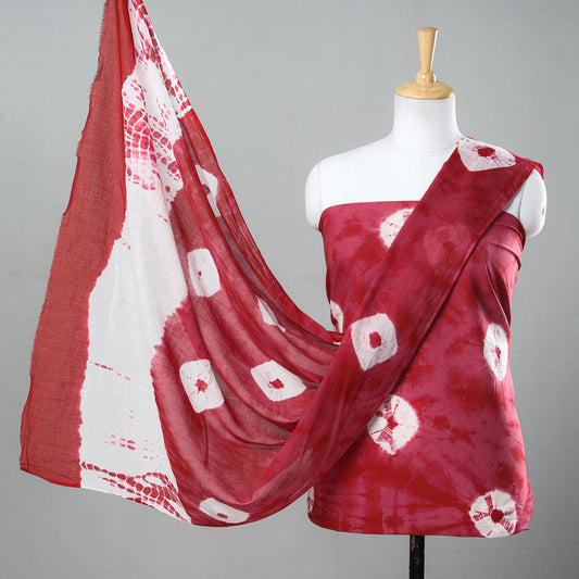 Pink - 3pc Shibori Tie-Dye Mul Cotton Suit Material Set