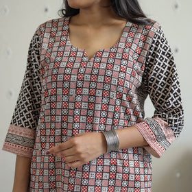 Multicolor Block Print Cotton Straight Bagh Kurta for Women