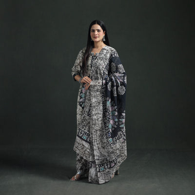 Indonesian Hand Batik Print Cotton Suit Set with Dupatta for Women 03