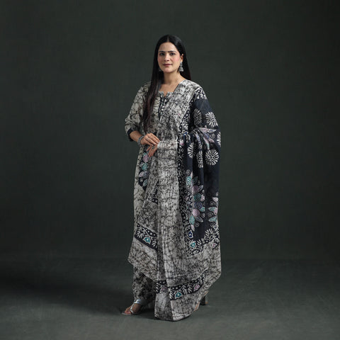 Indonesian Hand Batik Print Cotton Suit Set with Dupatta for Women 03