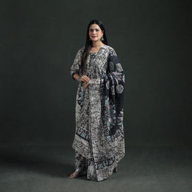 Indonesian Hand Batik Print Cotton Suit Set with Dupatta for Women 03
