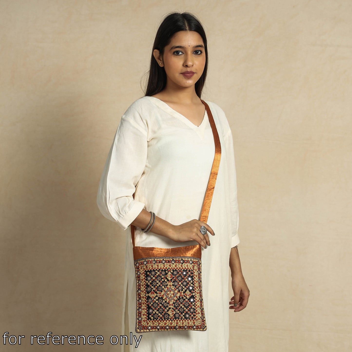 Yellow - Kutch Neran Hand Embroidery Mashru Silk Sling Bag