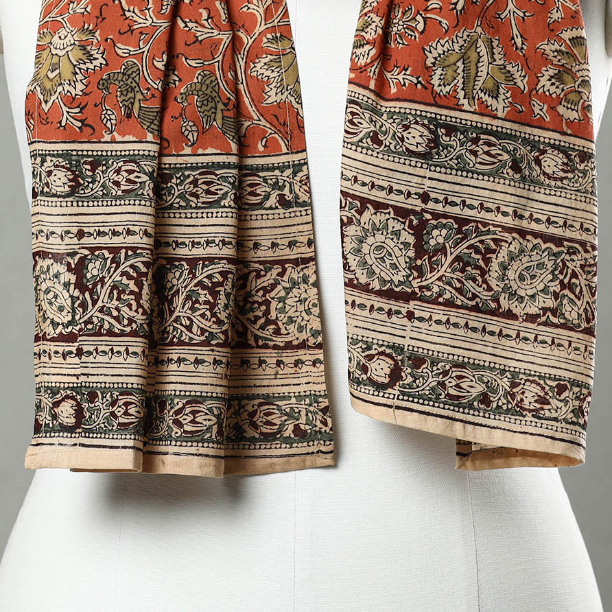 Orange - Pedana Block Print Natural Dyed Cotton Kalamkari Stole 22