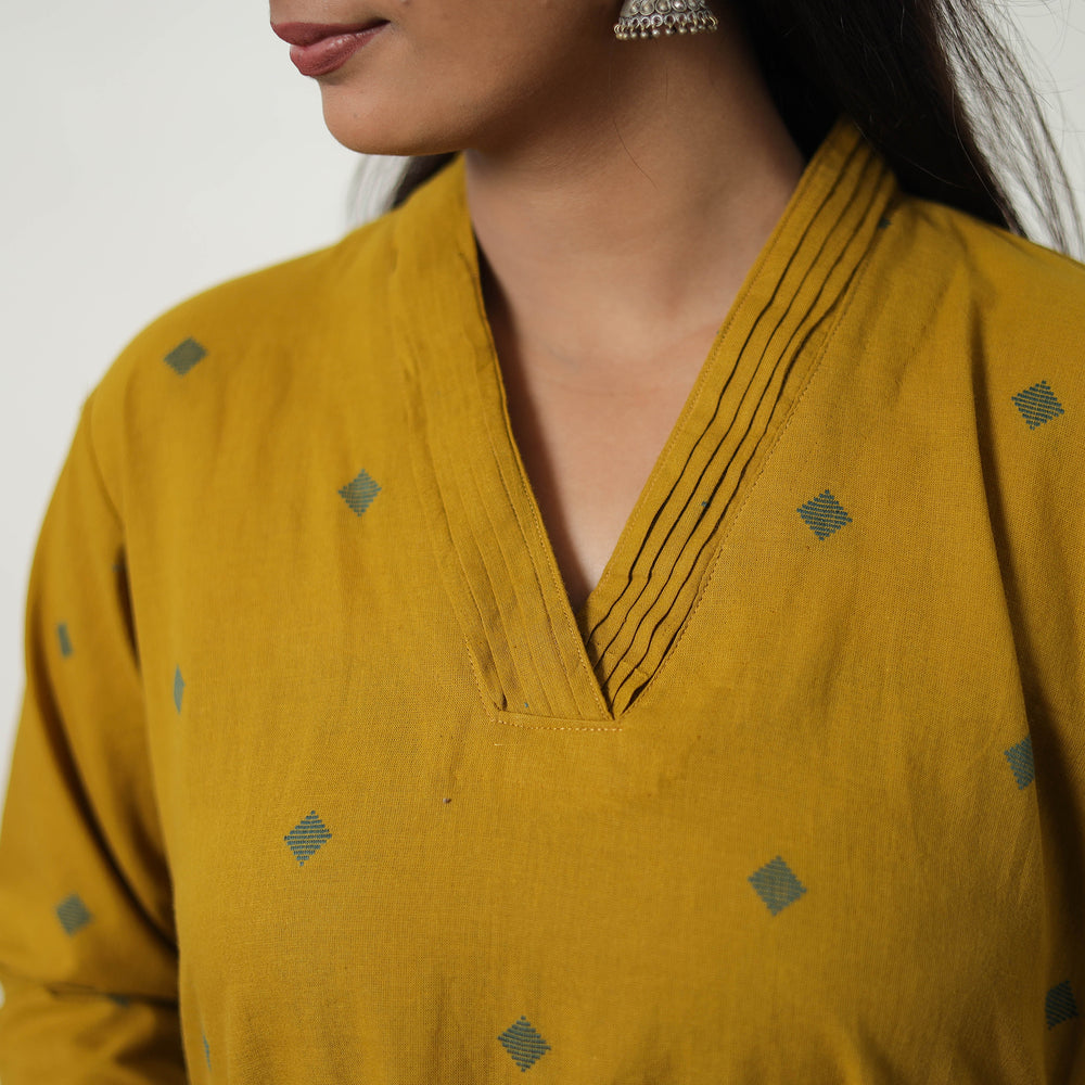 Yellow - Pure Cotton Straight Jacquard Kurta 08