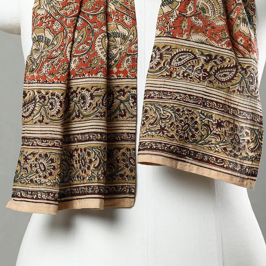 Orange - Pedana Block Print Natural Dyed Cotton Kalamkari Stole 23