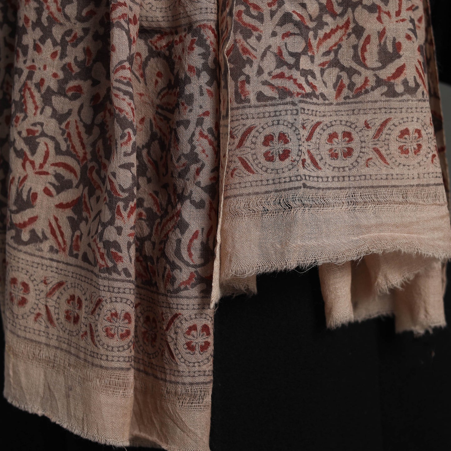 Grey - Block Print Pedana Kalamkari Wool Stole 28