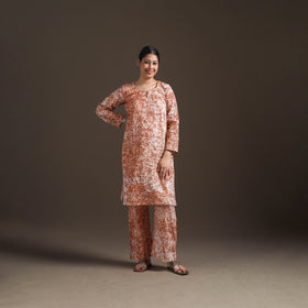 Hand Batik Print Cotton Straight Kurta with Palazzo Set for women 07