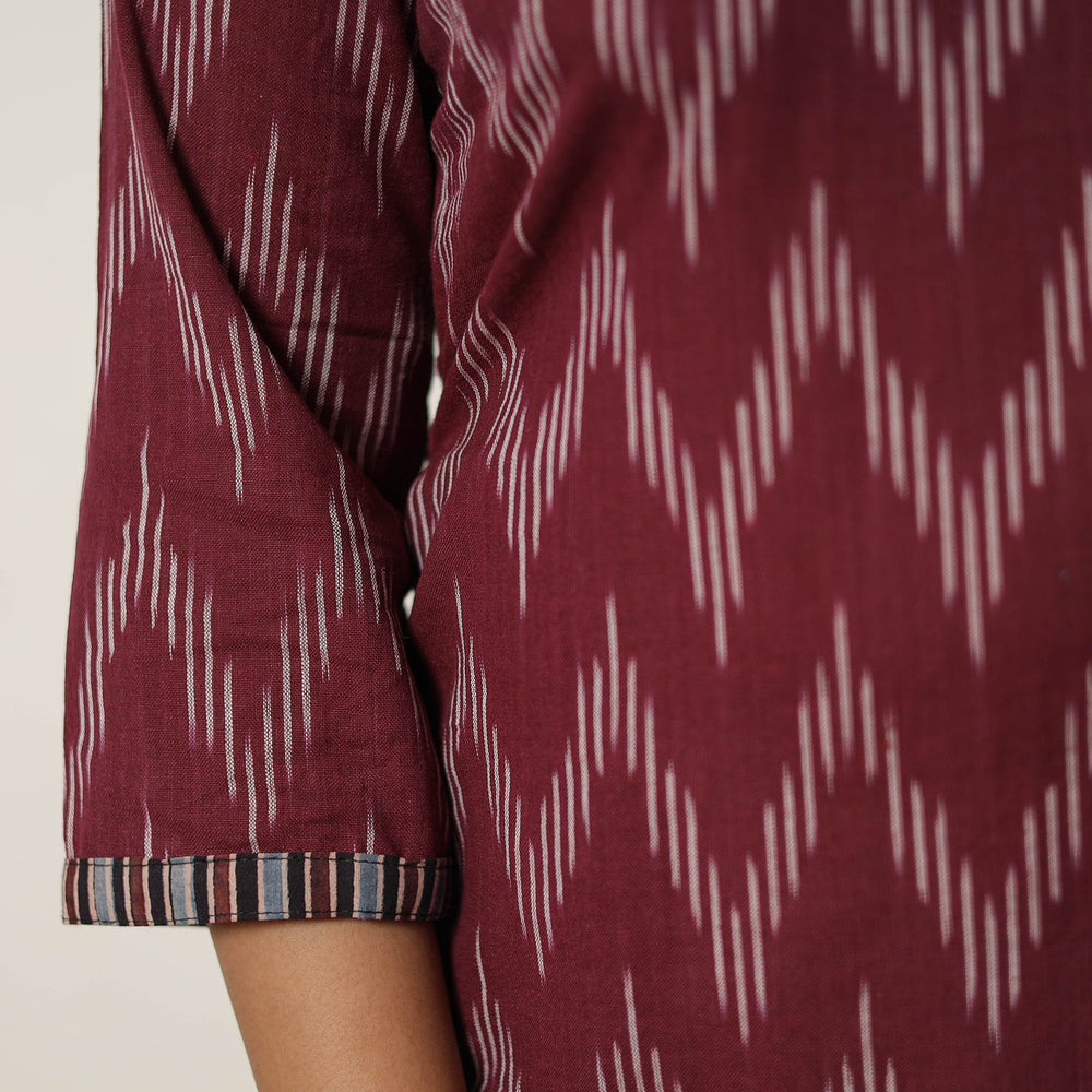 Maroon - Handloom Cotton Pochampally Ikat Kurta Set 10