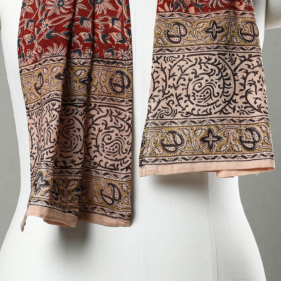 Red - Pedana Block Print Natural Dyed Cotton Kalamkari Stole 26