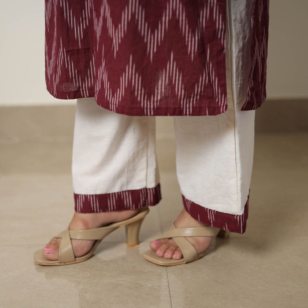 Maroon - Handloom Cotton Pochampally Ikat Kurta Set 10