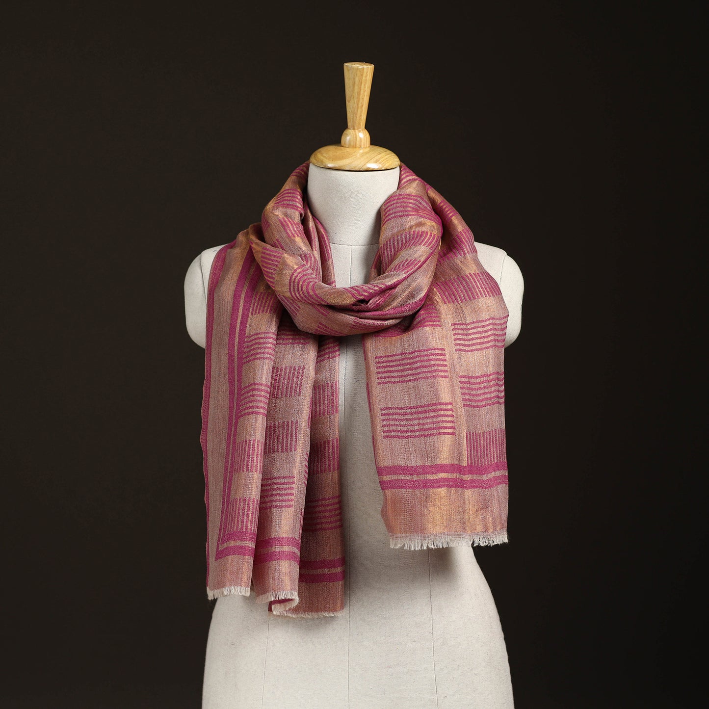 Plain Zari Weave Fine Wool Stole for Women 43