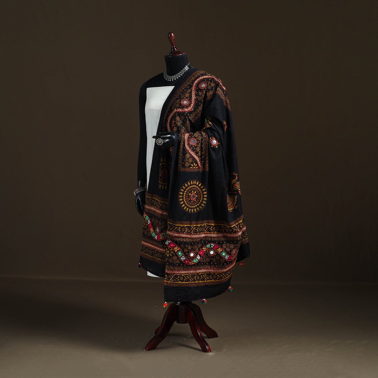 Kutch Hand Embroidered Mirror Work Printed Cotton Dupatta 13
