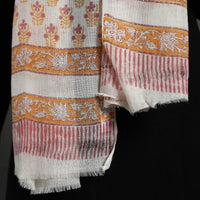 Orange - Pure Wool Block Print Sanganeri Stole 01