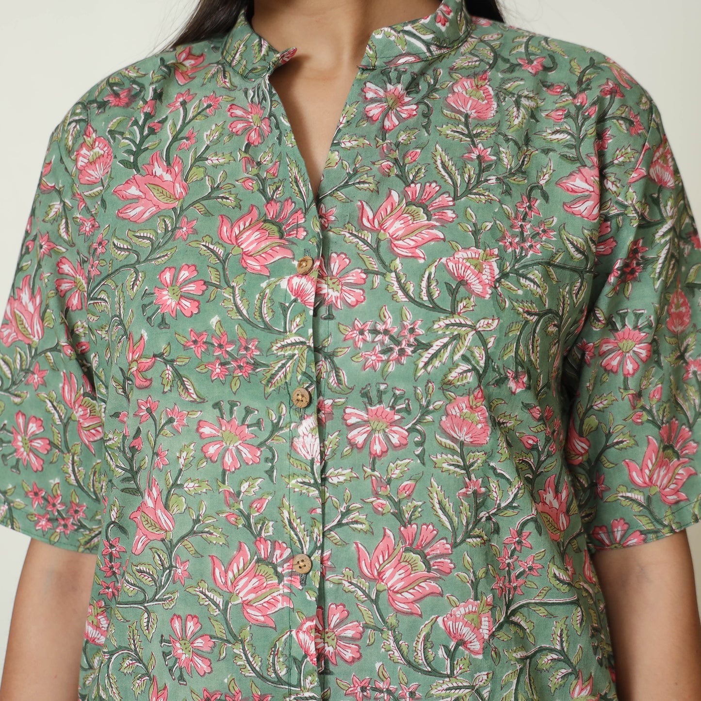Green - Sanganeri Block Printed Cotton Night Suit Set 07