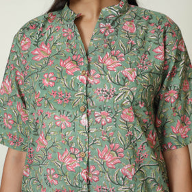 Green - Sanganeri Block Printed Cotton Night Suit Set 07