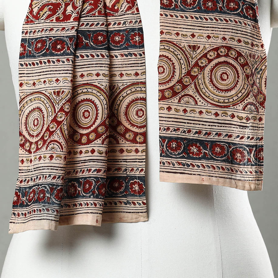 Red - Pedana Block Print Natural Dyed Cotton Kalamkari Stole 27