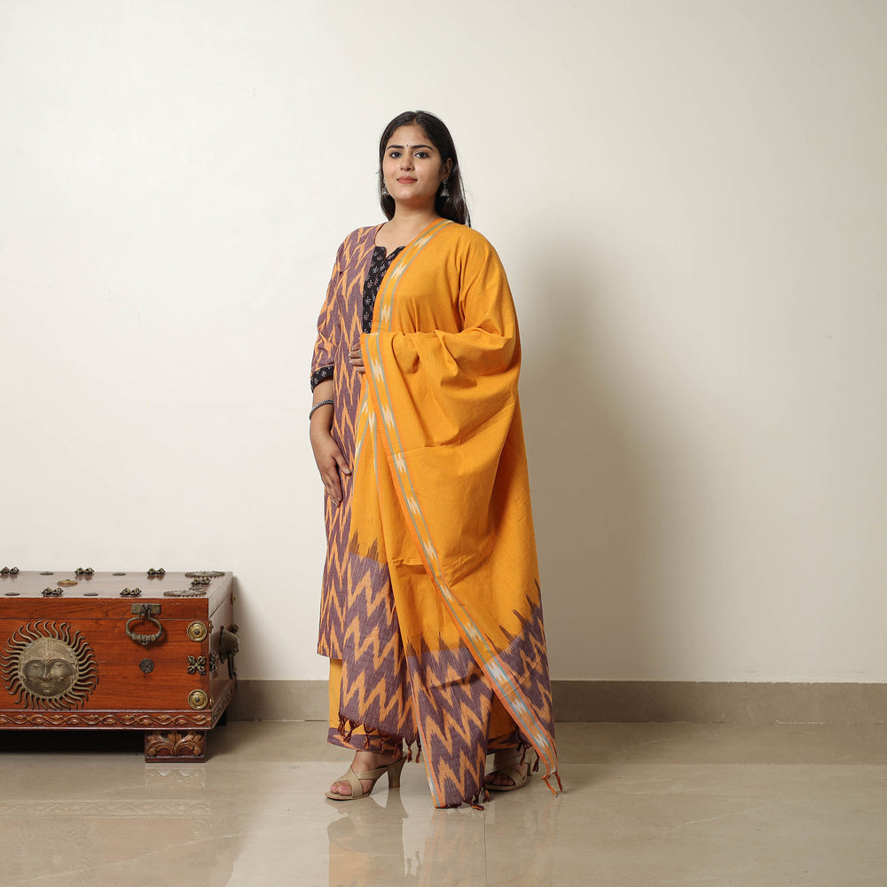 Multicolor - Handloom Cotton Pochampally Ikat Kurta Set 11