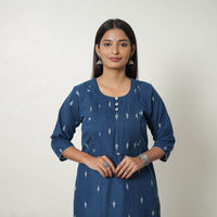 Blue - Pure Cotton Pintuck Straight Jacquard Kurta 09