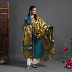 Blue - Traditional Maheshwari Tissue Zari Work Cotton Handloom Kurta with Dupatta Set