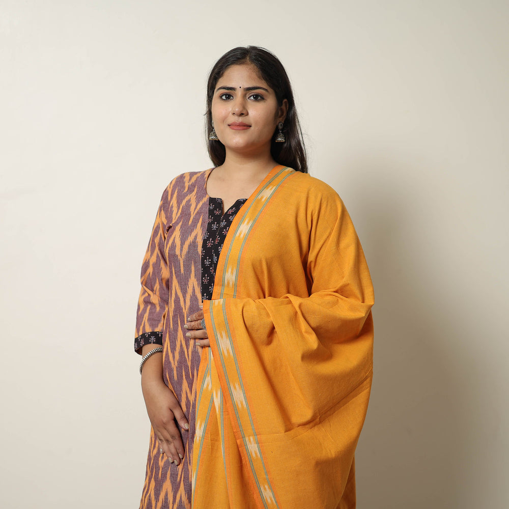 Multicolor - Handloom Cotton Pochampally Ikat Kurta Set 11