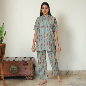 Blue - Sanganeri Block Printed Cotton Night Suit Set 09