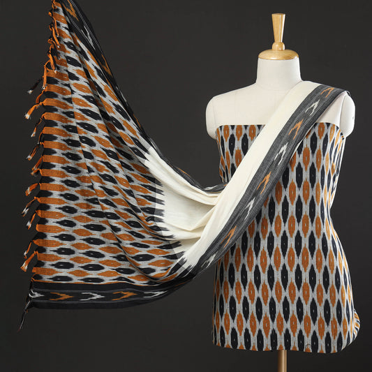 Multicolor - 3pc Pochampally Ikat Weave Handloom Cotton Suit Material Set 01