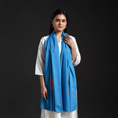 Blue - Cotton Kashida Embroidery Stole 27