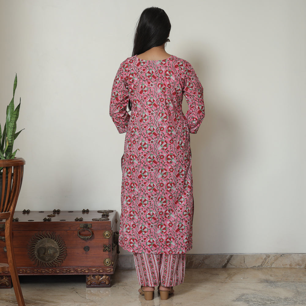 Pink - Sanganeri Block Printed Cotton Kurta with Palazzo Set 10