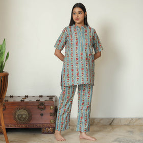Blue - Sanganeri Block Printed Cotton Night Suit Set 09