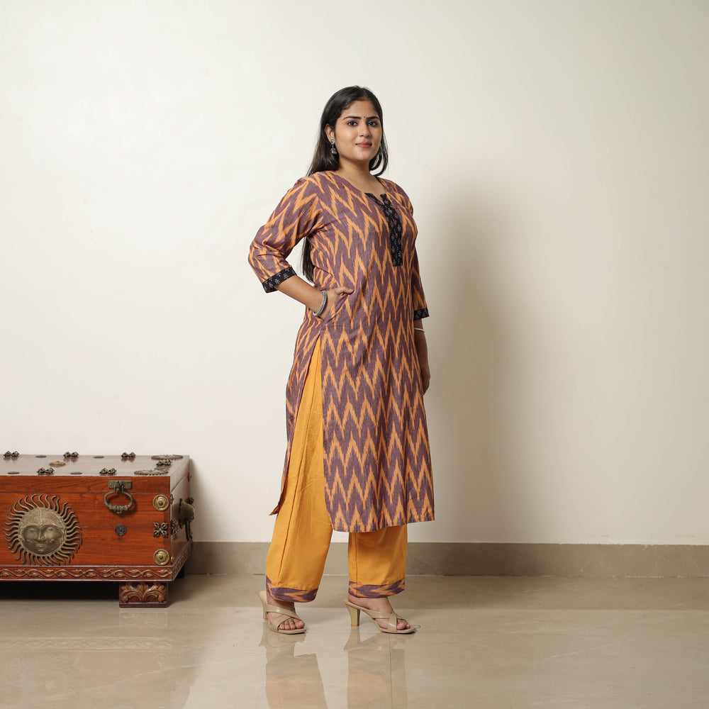 Multicolor - Handloom Cotton Pochampally Ikat Kurta Set 11