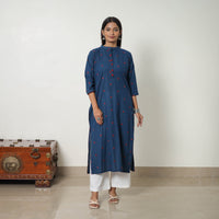 Blue - Pure Cotton A-Line Jacquard Kurta 01