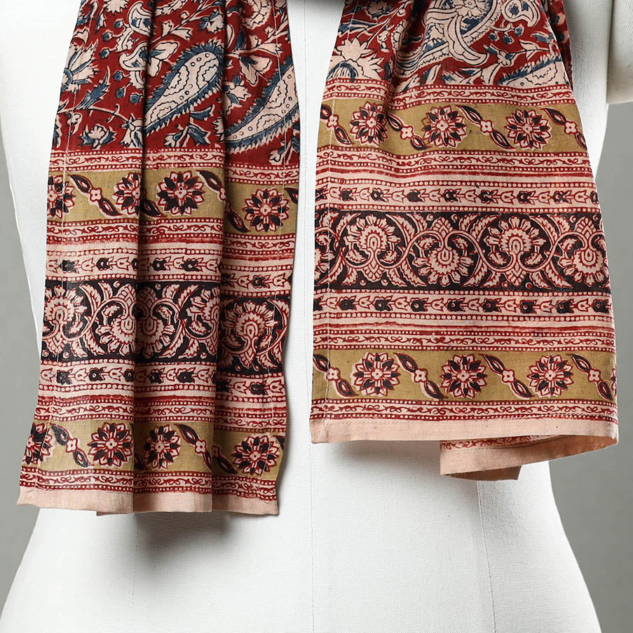 Red - Pedana Block Print Natural Dyed Cotton Kalamkari Stole 31