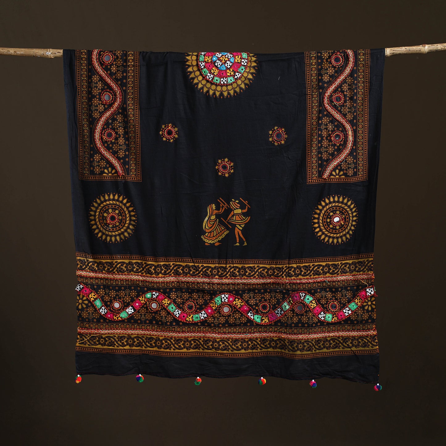 Kutch Hand Embroidered Mirror Work Printed Cotton Dupatta 01