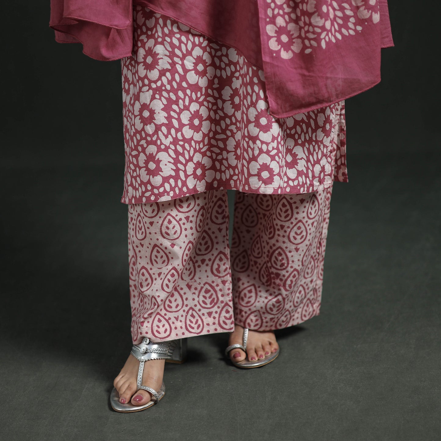 Hand Batik Print Cotton Suit Set with Dupatta for Women 13