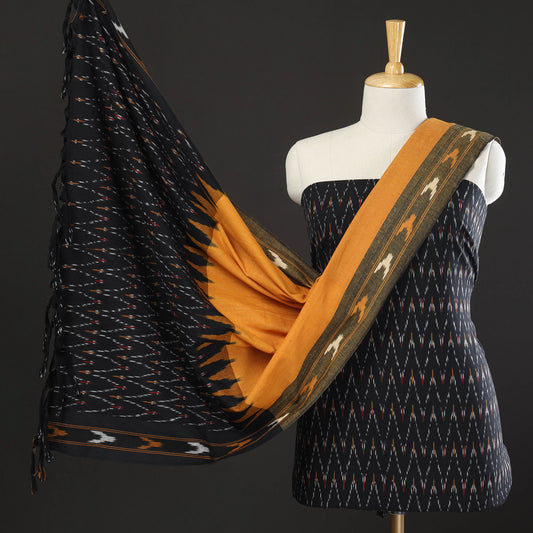 Black - 3pc Pochampally Ikat Weave Handloom Cotton Suit Material Set 07