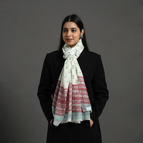 White - pure wool sanganeri stole 03 - handcrafted