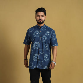 Buy Blue Half Sleeve Tie & Dye Cotton Men Shibori Shirt