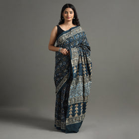  Pipad Hand Block Printed Cotton Natural Dyed Saree 