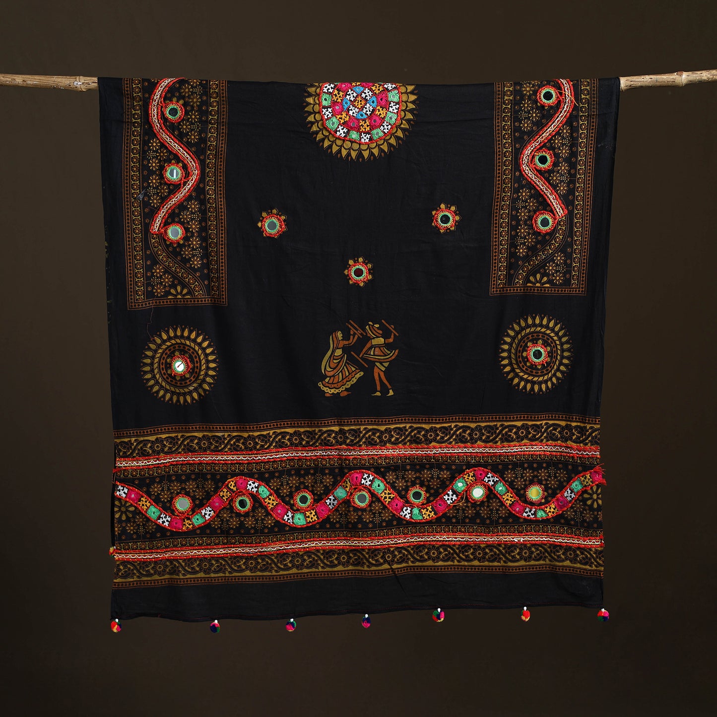 Kutch Hand Embroidered Mirror Work Printed Cotton Dupatta 04