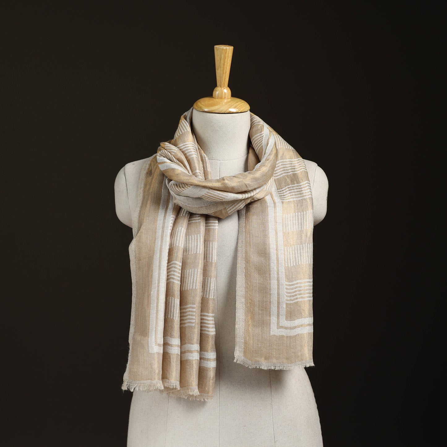Plain Zari Weave Fine Wool Stole for Women 49